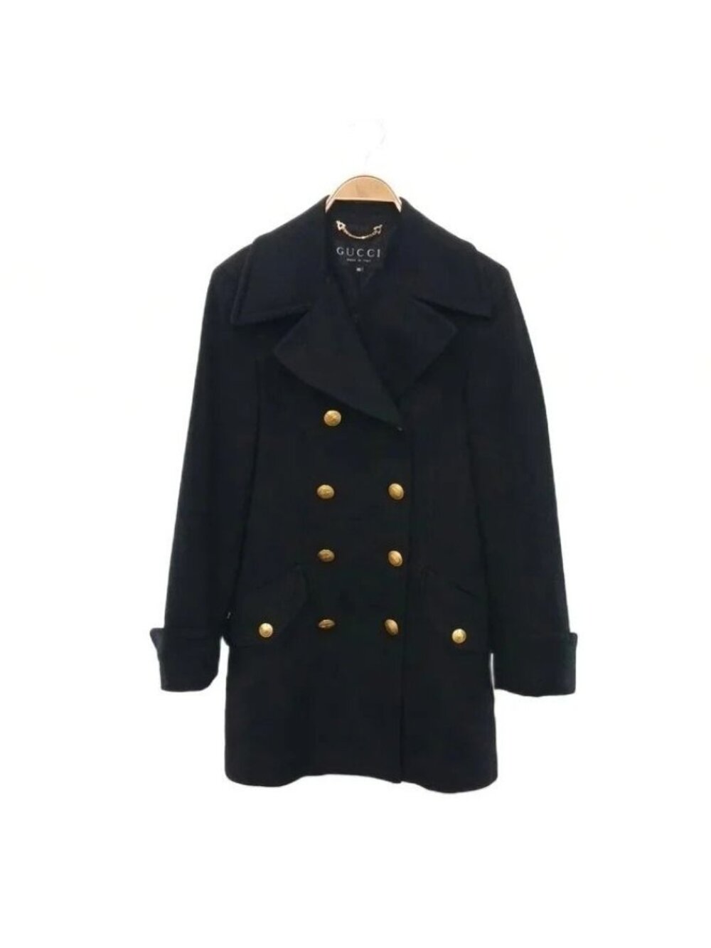 Gucci Tom Ford Era Vintage Long Coat Double B Ted GG Gold Button Cashmere 40